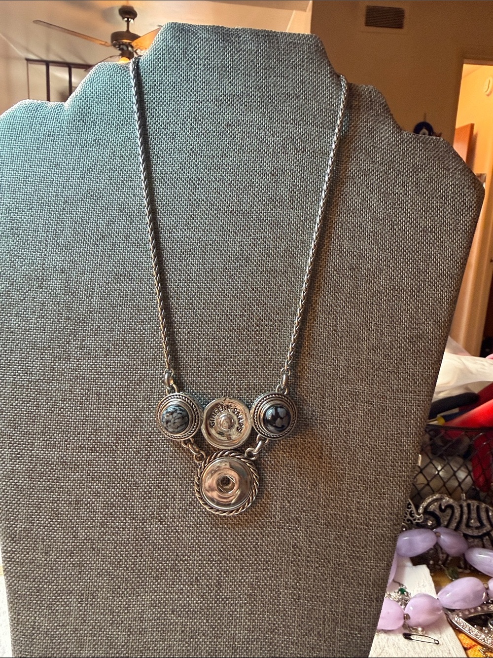 Silver-Tone Button Cluster Necklace for Women